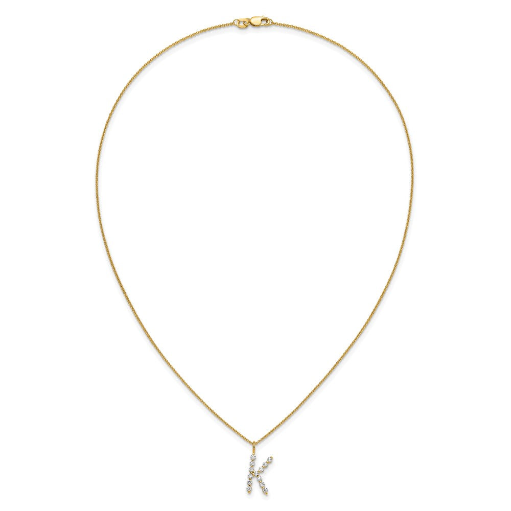 LGYN 14K Yellow Gold 3/8 carat Lab Grown Diamond VS+ F+ Complete Alphabet K Pendant Necklace