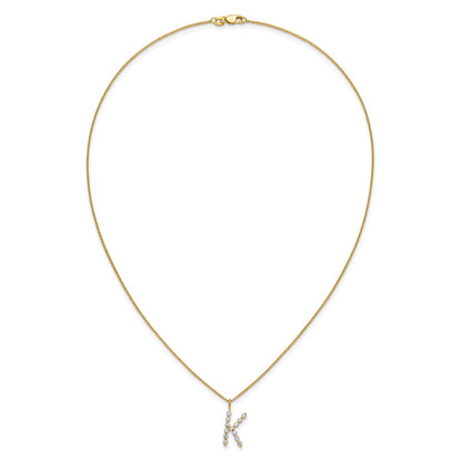 LGYN 14K Yellow Gold 3/8 carat Lab Grown Diamond VS+ F+ Complete Alphabet K Pendant Necklace