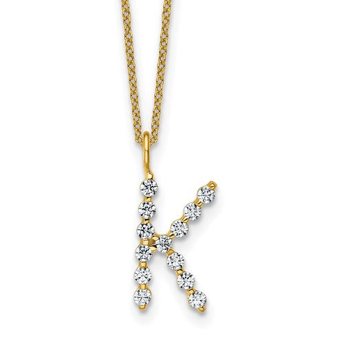 LGYN 14K Yellow Gold 3/8 carat Lab Grown Diamond VS+ F+ Complete Alphabet K Pendant Necklace