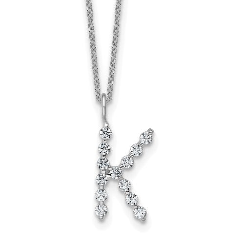 LGWN 14K White Gold 3/8 carat Lab Grown Diamond VS+ F+ Complete Alphabet K Pendant Necklace
