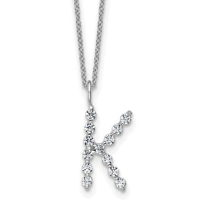 LGWN 14K White Gold 3/8 carat Lab Grown Diamond VS+ F+ Complete Alphabet K Pendant Necklace