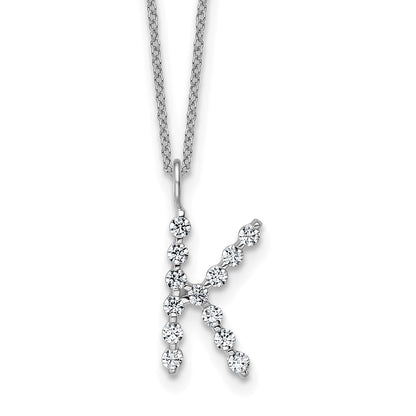 LGWN 14K White Gold 3/8 carat Lab Grown Diamond VS+ F+ Complete Alphabet K Pendant Necklace