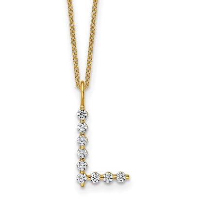 LGYN 14K Yellow Gold 1/3 carat Lab Grown Diamond VS+ F+ Complete Alphabet L Pendant Necklace