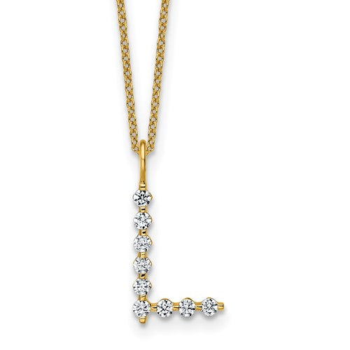 LGYN 14K Yellow Gold 1/3 carat Lab Grown Diamond VS+ F+ Complete Alphabet L Pendant Necklace