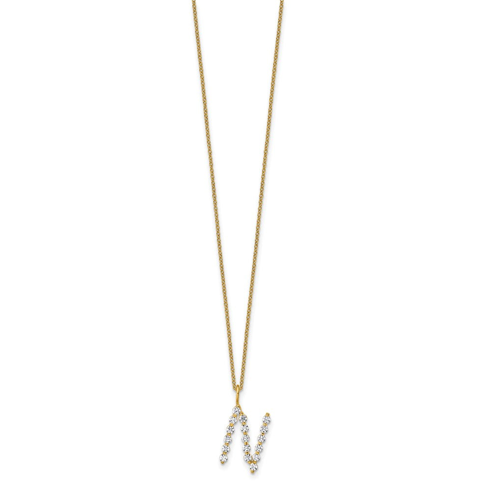 LGYN 14K Yellow Gold 5/8 carat Lab Grown Diamond VS+ F+ Complete Alphabet N Pendant Necklace