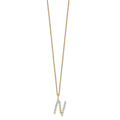 LGYN 14K Yellow Gold 5/8 carat Lab Grown Diamond VS+ F+ Complete Alphabet N Pendant Necklace