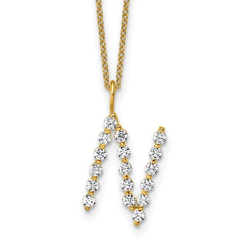 LGYN 14K Yellow Gold 5/8 carat Lab Grown Diamond VS+ F+ Complete Alphabet N Pendant Necklace