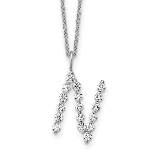 LGWN 14K White Gold 5/8 carat Lab Grown Diamond VS+ F+ Complete Alphabet N Pendant Necklace