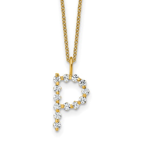 LGYN 14K Yellow Gold 3/8 carat Lab Grown Diamond VS+ F+ Complete Alphabet P Pendant Necklace