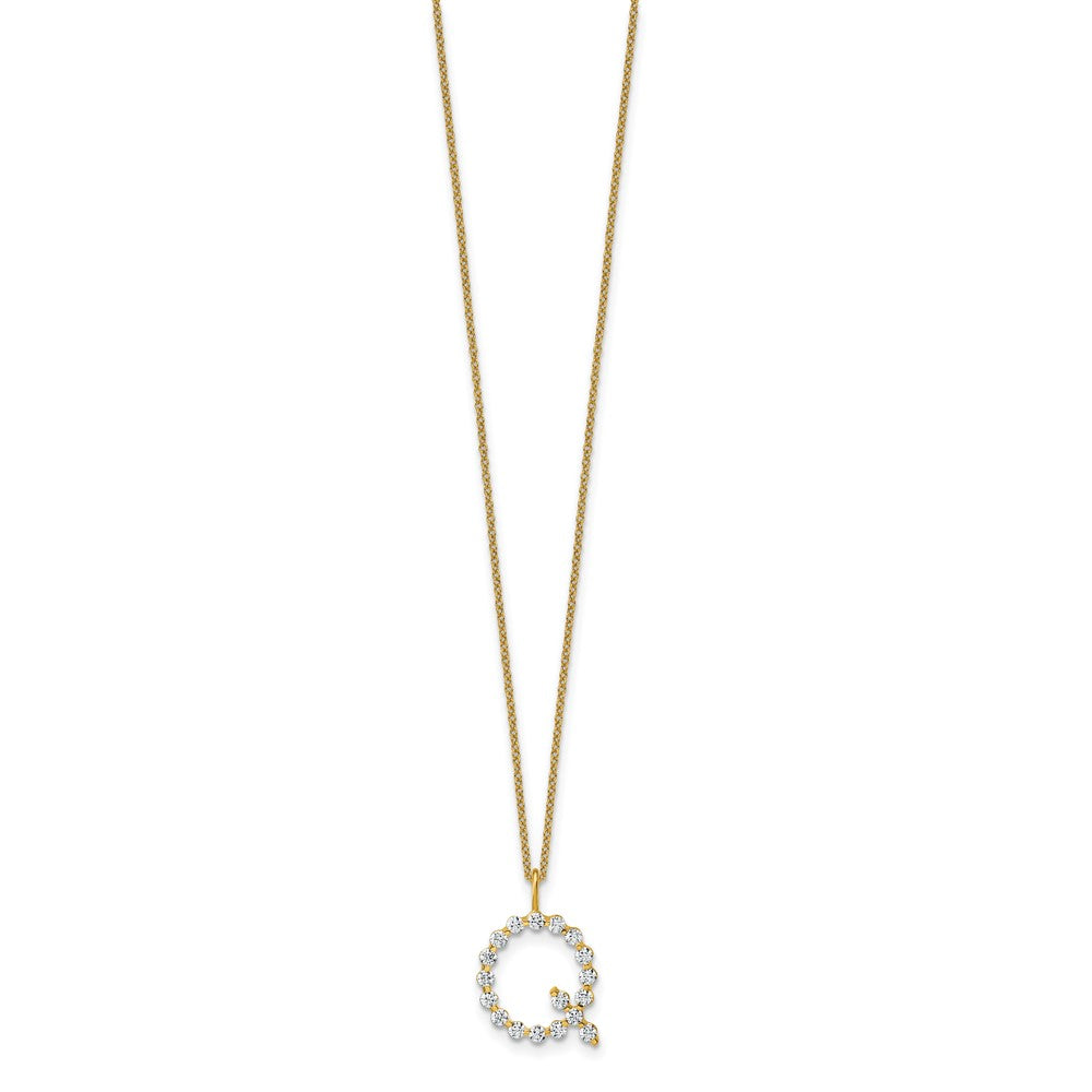 LGYN 14K Yellow Gold 5/8 carat Lab Grown Diamond VS+ F+ Complete Alphabet Q Pendant Necklace