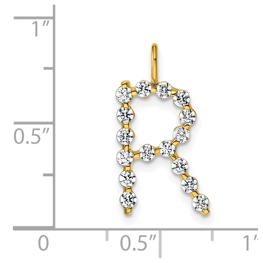 LGYP 14K Yellow Gold 1/2 carat Lab Grown Diamond VS+ F+ Complete Alphabet R Pendant