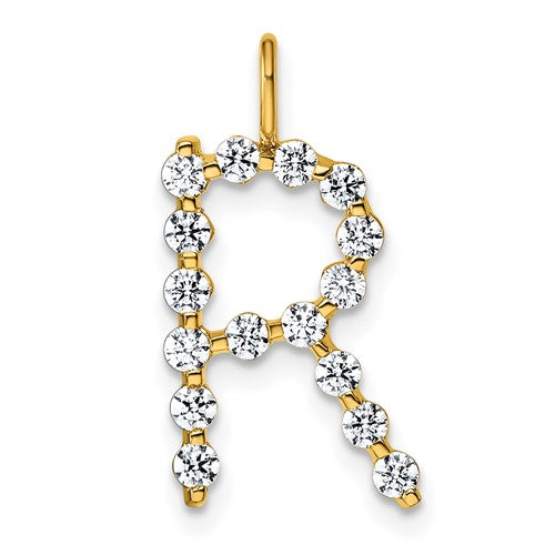 LGYP 14K Yellow Gold 1/2 carat Lab Grown Diamond VS+ F+ Complete Alphabet R Pendant