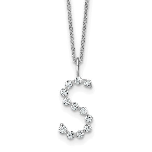 LGWN 14K White Gold 1/2 carat Lab Grown Diamond VS+ F+ Complete Alphabet S Pendant Necklace