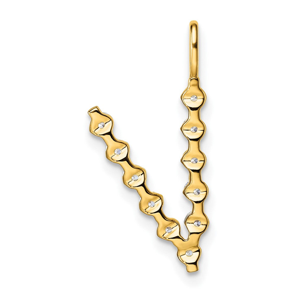 LGYP 14K Yellow Gold 3/8 carat Lab Grown Diamond VS+ F+ Complete Alphabet V Pendant