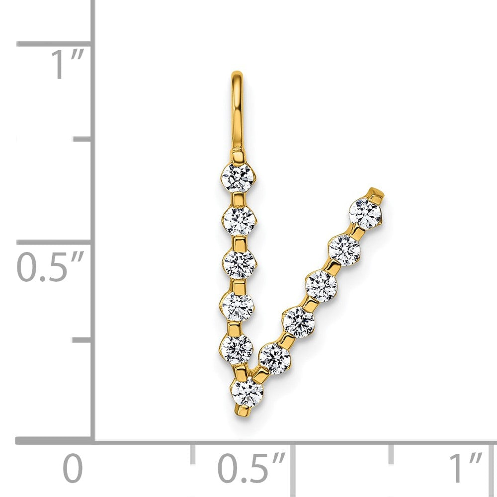 LGYP 14K Yellow Gold 3/8 carat Lab Grown Diamond VS+ F+ Complete Alphabet V Pendant