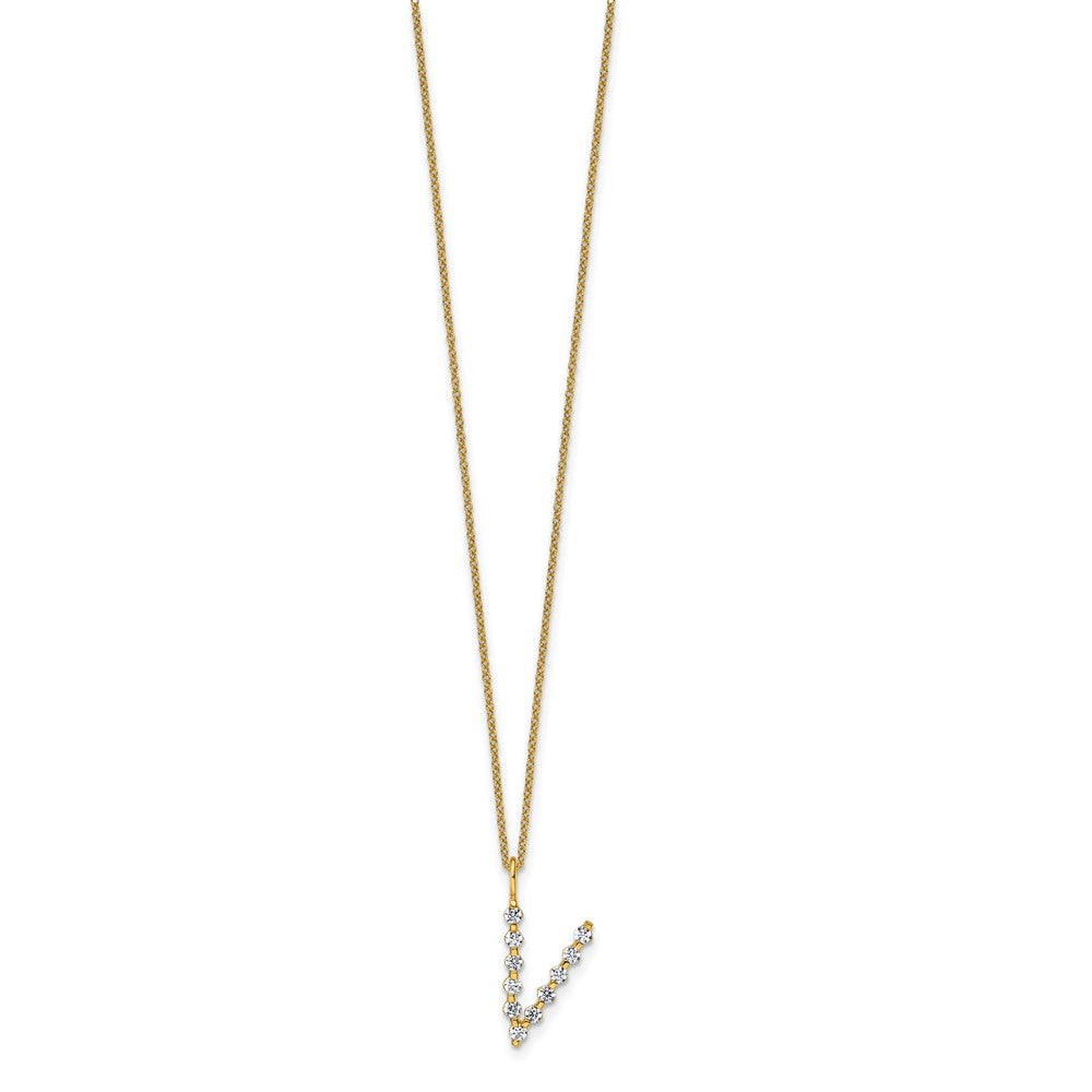 LGYN 14K Yellow Gold 3/8 carat Lab Grown Diamond VS+ F+ Complete Alphabet V Pendant Necklace