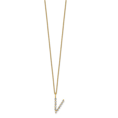 LGYN 14K Yellow Gold 3/8 carat Lab Grown Diamond VS+ F+ Complete Alphabet V Pendant Necklace