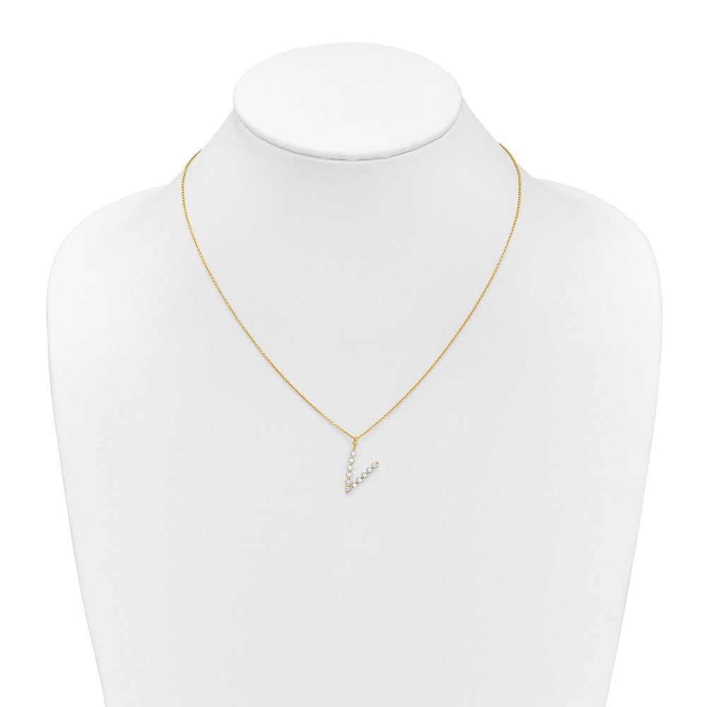 LGYN 14K Yellow Gold 3/8 carat Lab Grown Diamond VS+ F+ Complete Alphabet V Pendant Necklace
