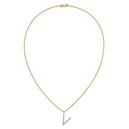 LGYN 14K Yellow Gold 3/8 carat Lab Grown Diamond VS+ F+ Complete Alphabet V Pendant Necklace