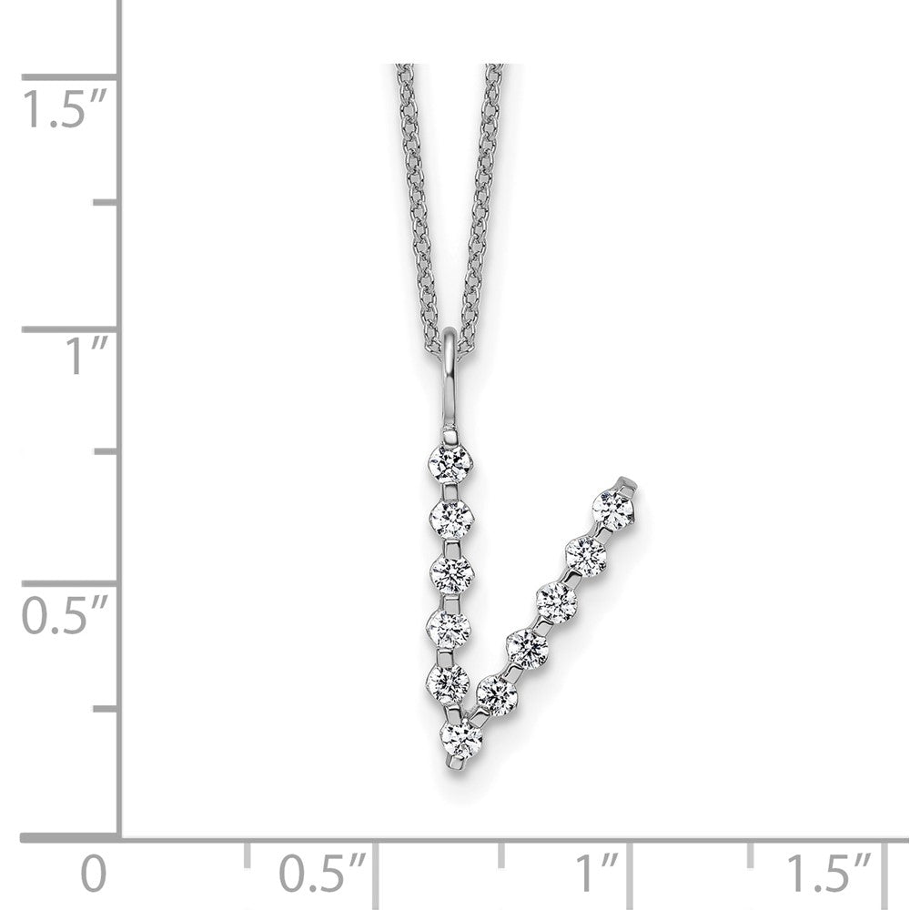 LGWN 14K White Gold 3/8 carat Lab Grown Diamond VS+ F+ Complete Alphabet V Pendant Necklace