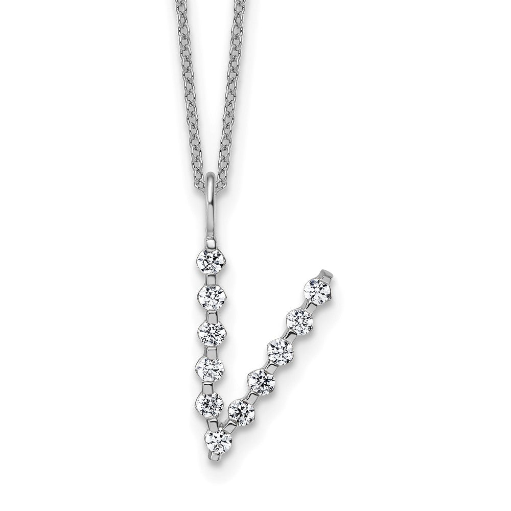 LGWN 14K White Gold 3/8 carat Lab Grown Diamond VS+ F+ Complete Alphabet V Pendant Necklace