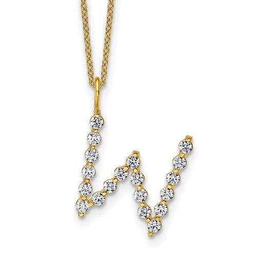 LGYN 14K Yellow Gold 5/8 carat Lab Grown Diamond VS+ F+ Complete Alphabet W Pendant Necklace