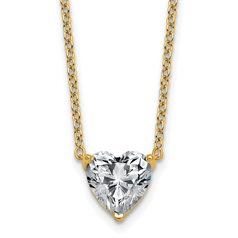 14k 2 1/2 carat Lab Grown Diamond VS+ F+ Heart Complete 18 inch Three Prong Pendant Necklace