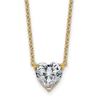 14k 2 1/2 carat Lab Grown Diamond VS+ F+ Heart Complete 18 inch Three Prong Pendant Necklace