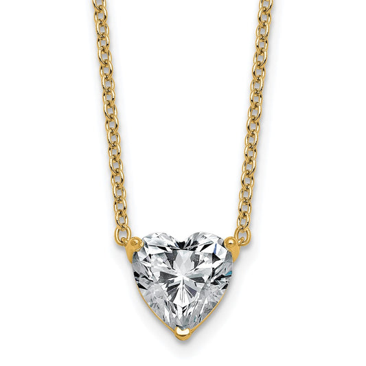 14k 2 1/2 carat Lab Grown Diamond VS+ F+ Heart Complete 18 inch Three Prong Pendant Necklace