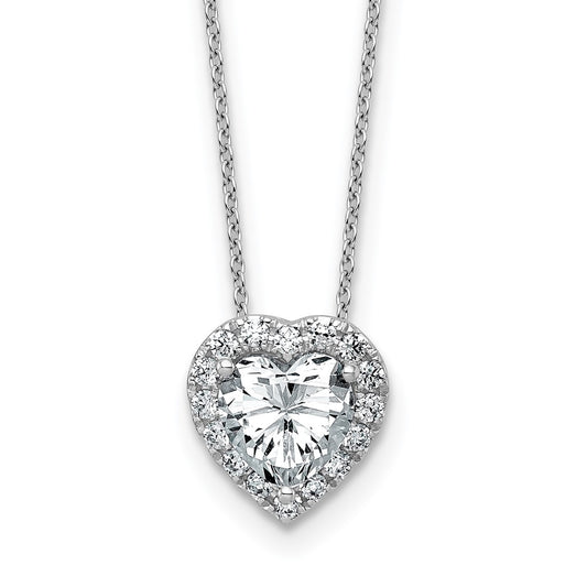 LGGN 14k White Gold 1 3/4 carat Certified Lab Grown Diamond VS/SI+ G+ Heart Complete 18 inch Halo Pendant Necklace