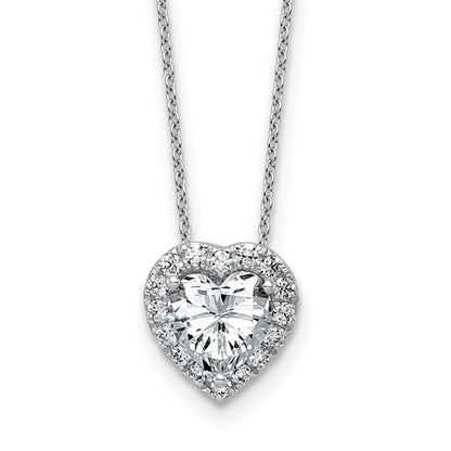 LGGN 14k White Gold 1 3/4 carat Certified Lab Grown Diamond VS/SI+ G+ Heart Complete 18 inch Halo Pendant Necklace