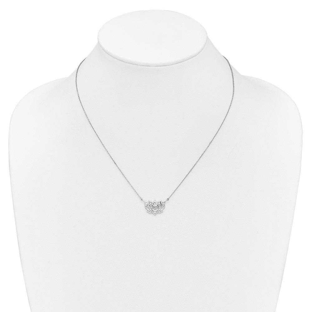 LGWN 14k White Gold 1/15 carat Lab Grown Diamond VS/SI+ G+ Complete Lotus Flower 18 inch Necklace