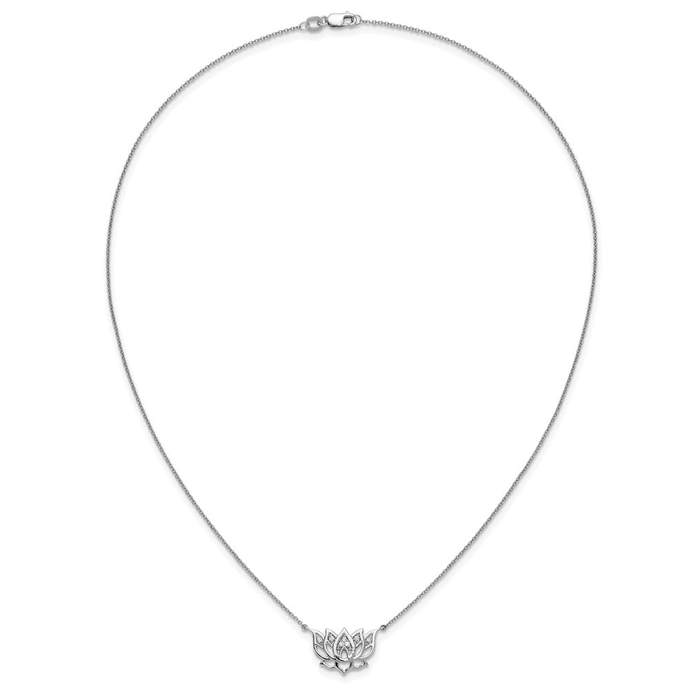 LGWN 14k White Gold 1/15 carat Lab Grown Diamond VS/SI+ G+ Complete Lotus Flower 18 inch Necklace
