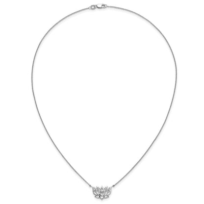 LGWN 14k White Gold 1/15 carat Lab Grown Diamond VS/SI+ G+ Complete Lotus Flower 18 inch Necklace
