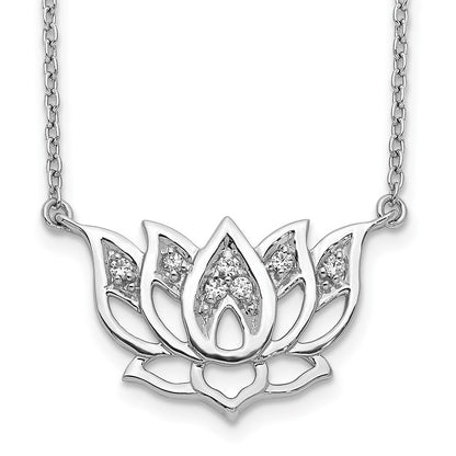 LGWN 14k White Gold 1/15 carat Lab Grown Diamond VS/SI+ G+ Complete Lotus Flower 18 inch Necklace