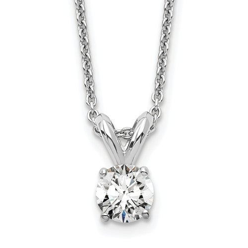 LGWN 14k White Gold 1/4 carat Certified Lab Grown Diamond VS+ F+ Round Complete Four Prong 18 inch Solitaire Pendant Necklace
