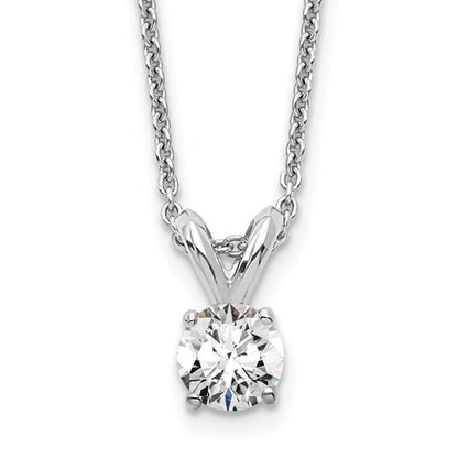 LGWN 14k White Gold 1/4 carat Certified Lab Grown Diamond VS+ F+ Round Complete Four Prong 18 inch Solitaire Pendant Necklace