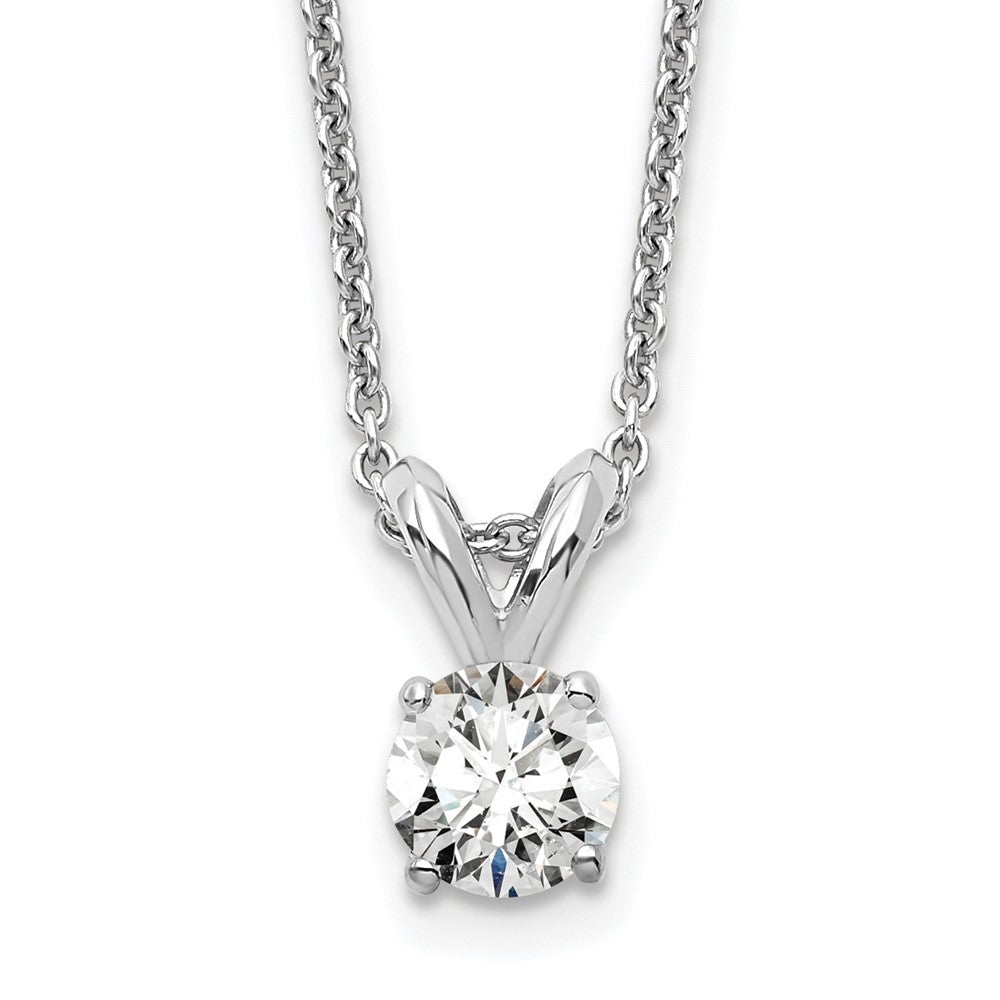 LGWN 14k White Gold 1/4 carat Certified Lab Grown Diamond VS+ F+ Round Complete Four Prong 18 inch Solitaire Pendant Necklace