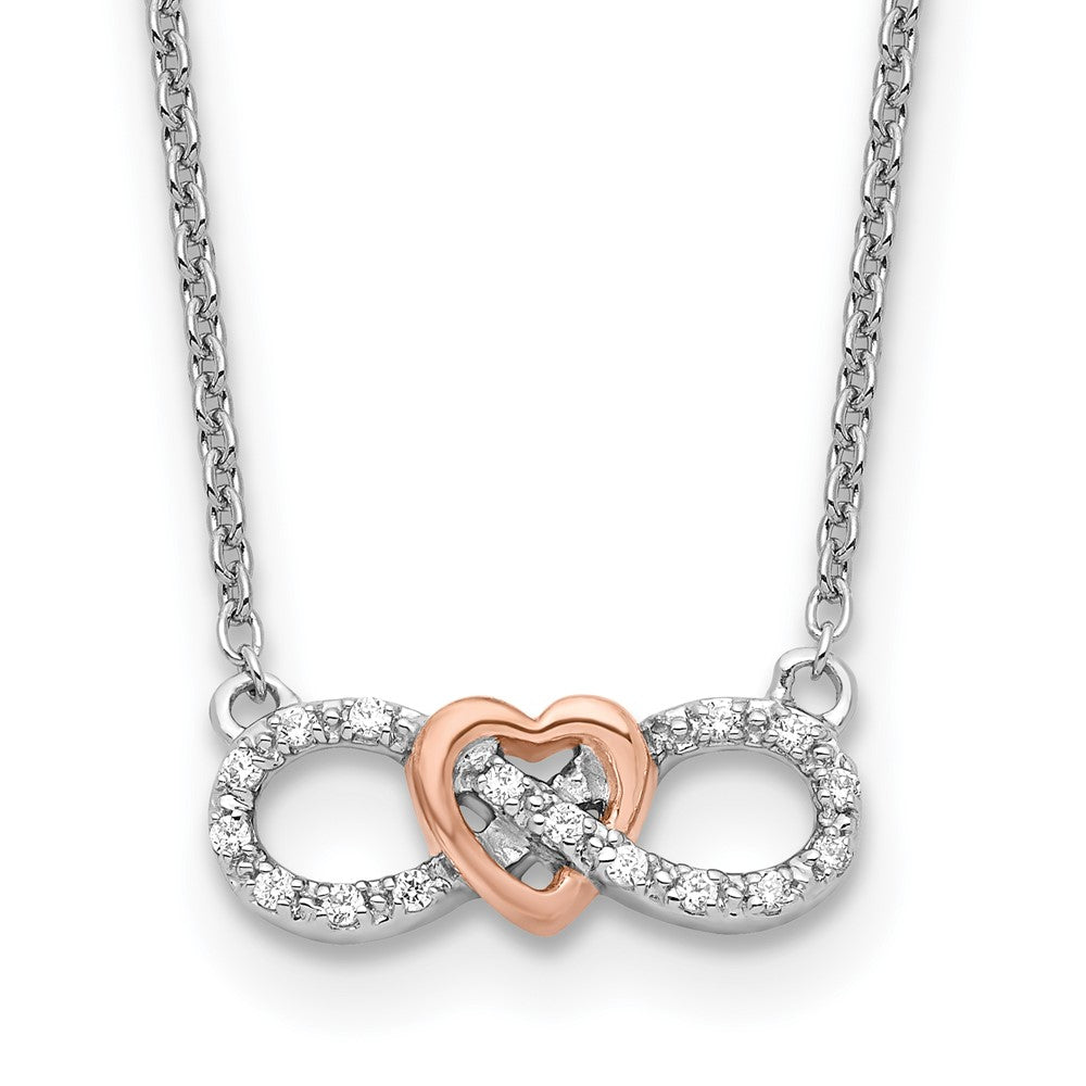 LGYN 14k Two-Tone White and Rose Gold 1/15 carat Lab Grown Diamond VS/SI+ G+ Complete 18 inch Infinity Heart Necklace
