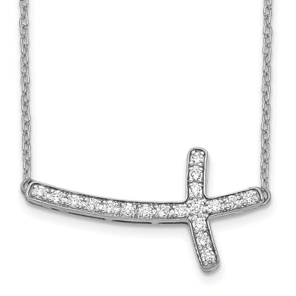LBWN 14k White Gold 1/5 carat Lab Grown Diamond VS/SI+ G+ Complete 18 inch Sideways Cross Necklace