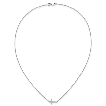 LGWN 14k White Gold 1/6 carat Lab Grown Diamond VS/SI+ G+ Complete 18 inch Sideways Cross Necklace