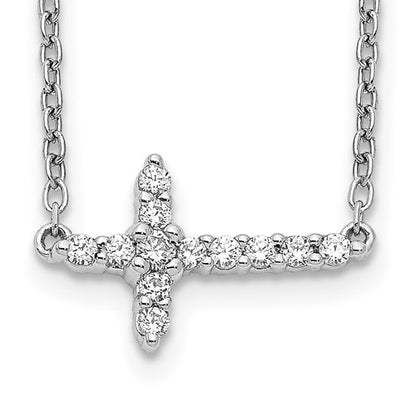 LGWN 14k White Gold 1/6 carat Lab Grown Diamond VS/SI+ G+ Complete 18 inch Sideways Cross Necklace