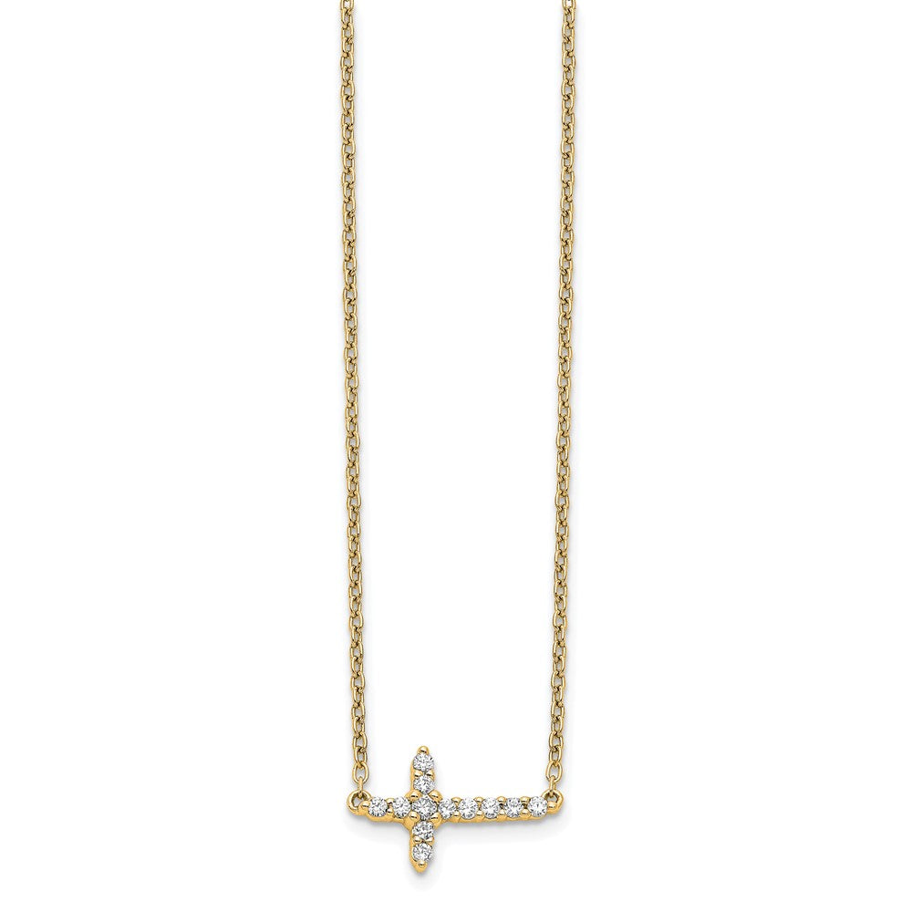 LGYN 14k 1/6 carat Lab Grown Diamond VS/SI+ G+ Complete 18 inch Sideways Cross Necklace