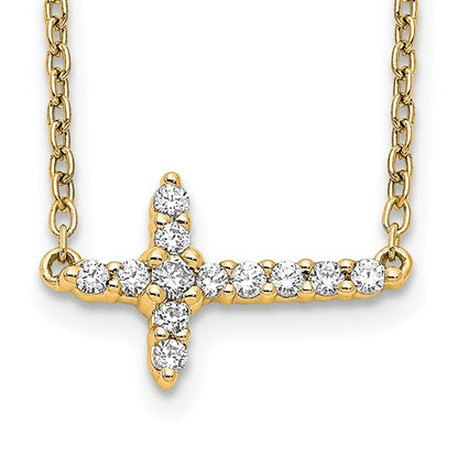 LGYN 14k 1/6 carat Lab Grown Diamond VS/SI+ G+ Complete 18 inch Sideways Cross Necklace