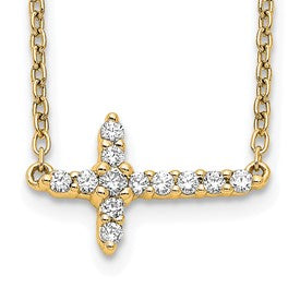 LGYN 14k 1/6 carat Lab Grown Diamond VS/SI+ G+ Complete 18 inch Sideways Cross Necklace