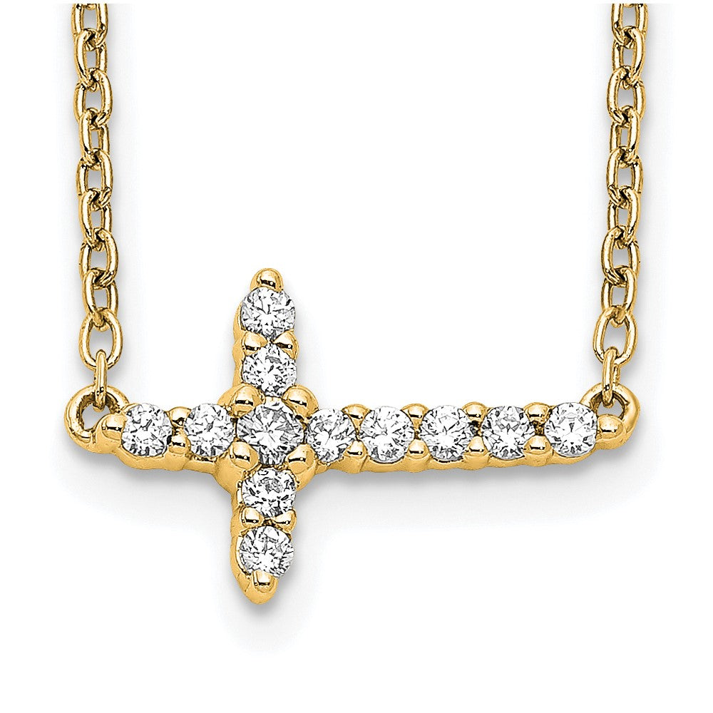 LGYN 14k 1/6 carat Lab Grown Diamond VS/SI+ G+ Complete 18 inch Sideways Cross Necklace