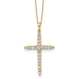 LGYP 14k 1 carat Lab Grown Diamond VS/SI+ G+ Complete 18 inch Cross Pendant Necklace