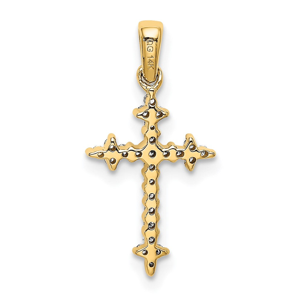 14k 1/10 carat Lab Grown Diamond VS/SI+ G+ Fleur de Lis Complete Cross Pendant