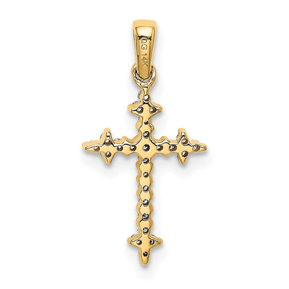 14k 1/10 carat Lab Grown Diamond VS/SI+ G+ Fleur de Lis Complete Cross Pendant