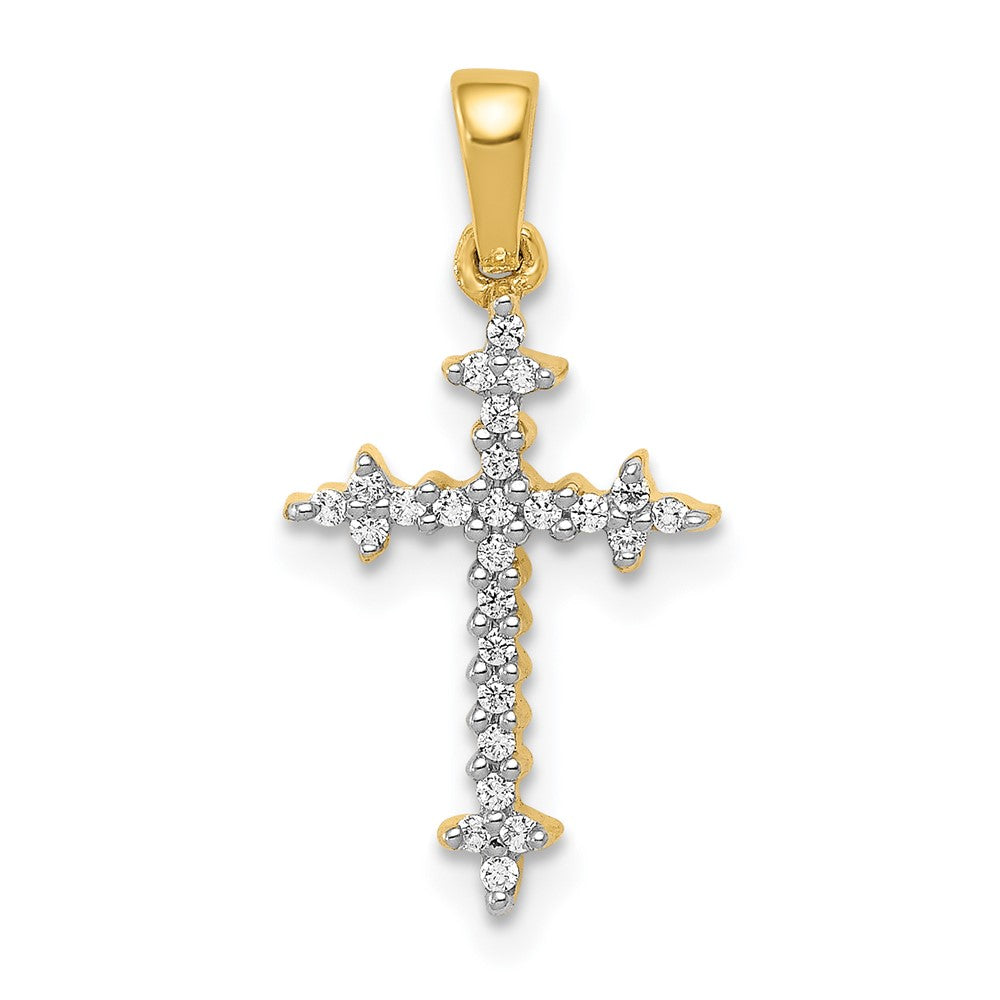 14k 1/10 carat Lab Grown Diamond VS/SI+ G+ Fleur de Lis Complete Cross Pendant